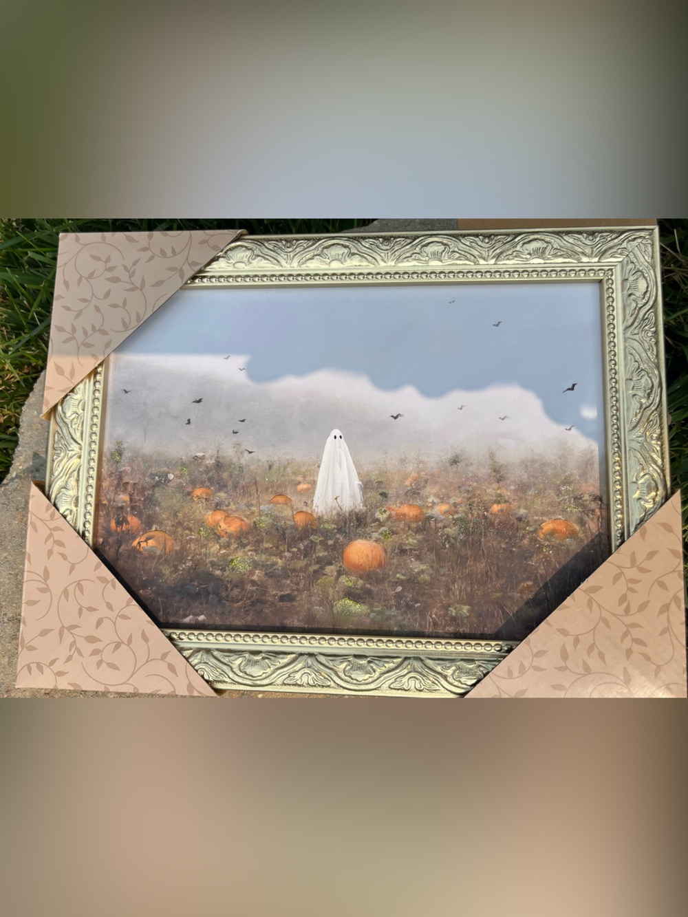 Gold Frame Halloween Ghost Pumpkin Field Wall Art